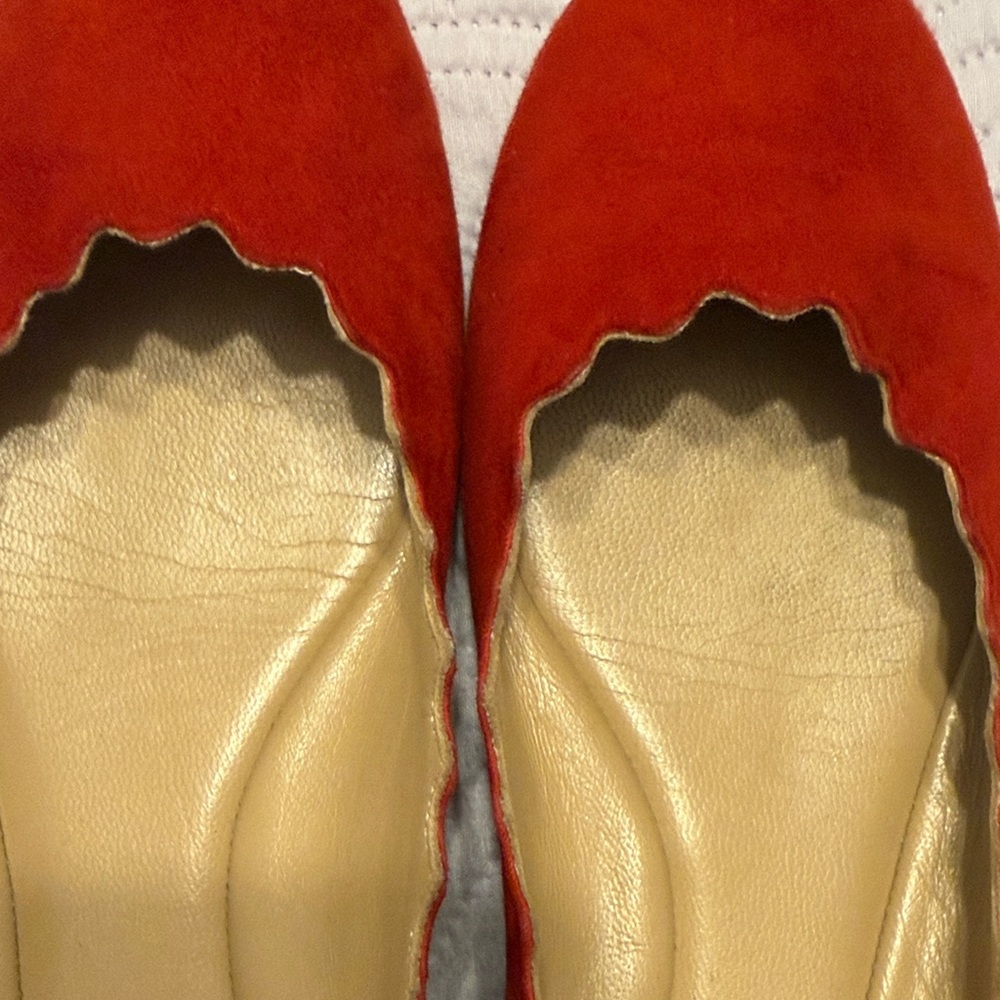 Chloe Red Suede Scalloped Flats - Picture 6 of 7